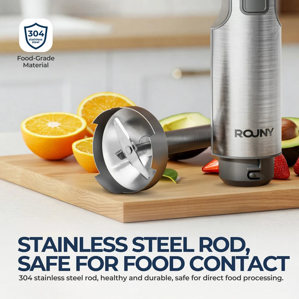 ROUNY 4-in-1 Hand Immersion Blender 1000W Powerful, Stainless Steel