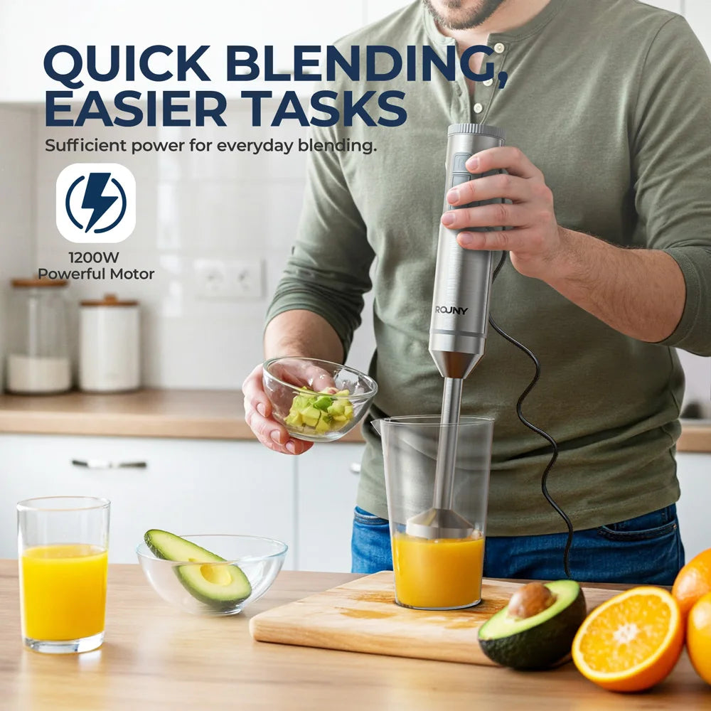 ROUNY 4-in-1 Hand Immersion Blender 1000W Powerful, Stainless Steel